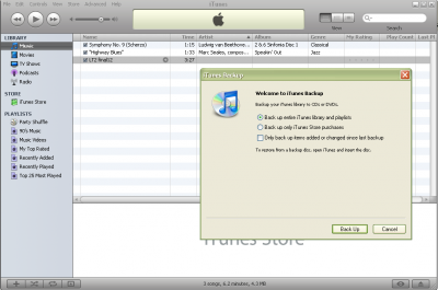 iTunes Backup selection option