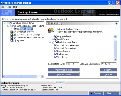 Backup Items Selection