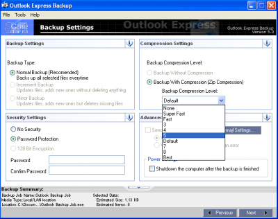 Backup settings