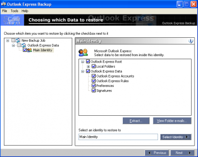 Restore Data Selection