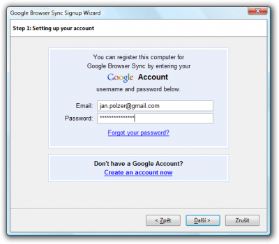 Google Browser Sync Signup Wizard