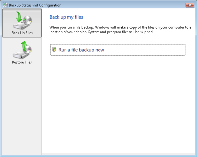 Backup Status and Configuration in Windows Vista