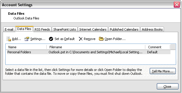 outlook personal folders 2007