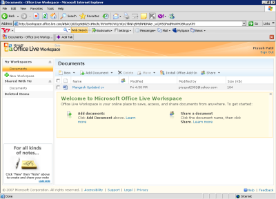 Microsoft Office Live Workspace