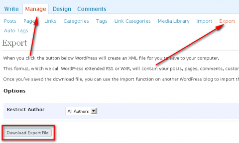 WordPress Export