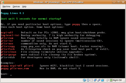 Puppy Linux boot screen