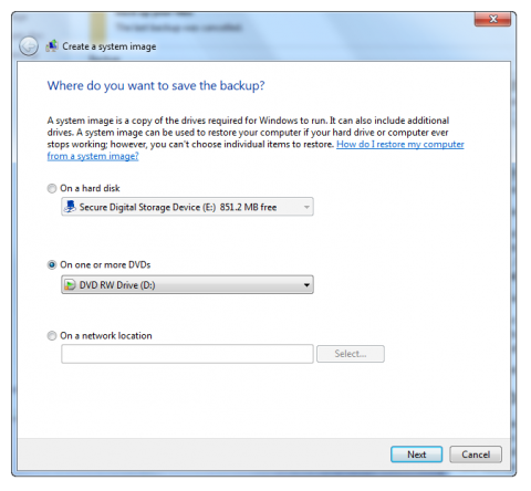 Create a system image in Windows 7