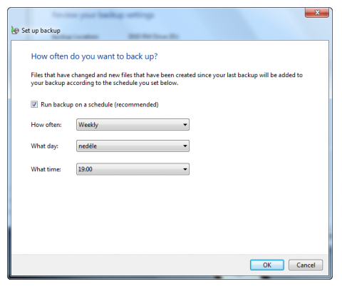 Change backup scheduler in Windows 7