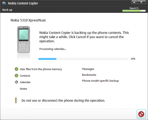 Nokia PC Suite and the backup process of Nokia 5310 XpressMusic