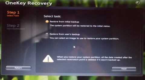 OneKey Backup and Recovery on Lenovo IdeaPad Y550