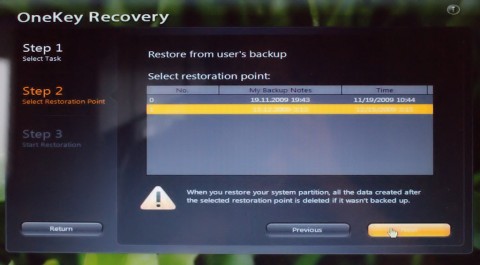 OneKey Backup and Recovery on Lenovo IdeaPad Y550