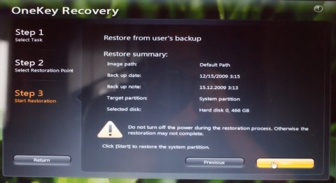 OneKey Backup and Recovery on Lenovo IdeaPad Y550