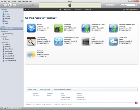 Apple iPad backup and AppStore