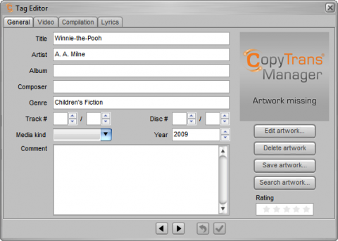 CopyTrans manager Tag Editor
