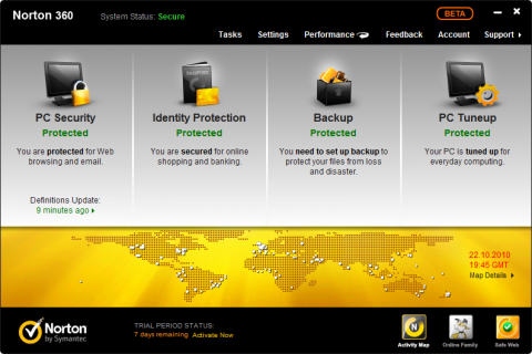 Norton 360 5.0 - main window